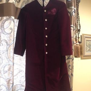 Gorgeous deep red velvet sherwani jacket, fits 7-9 old boy.